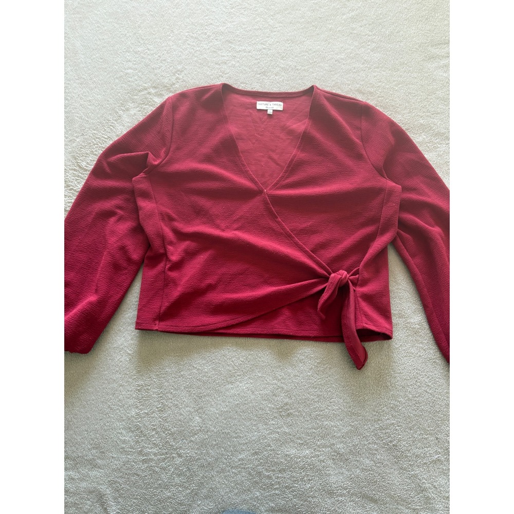 Texture‎ & Thread Madewell Red Wrap Tie Long Sleeve Top Women's Large